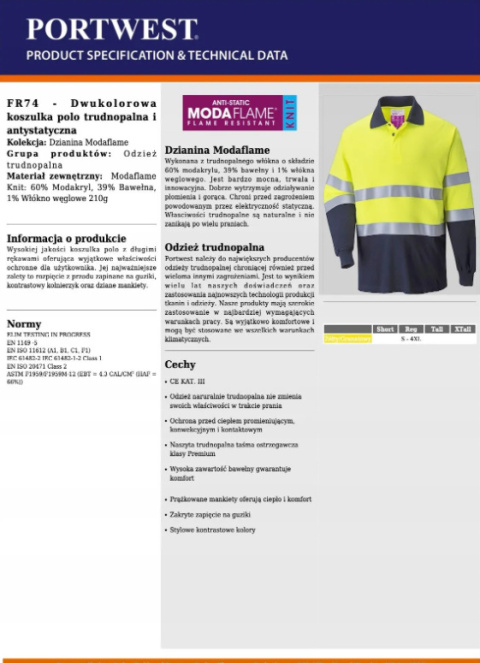 Dwukolorowa koszulka polo trudnopalna i antystatyczna Dwukolorowa koszulka polo trudnopalna i antystatyczna