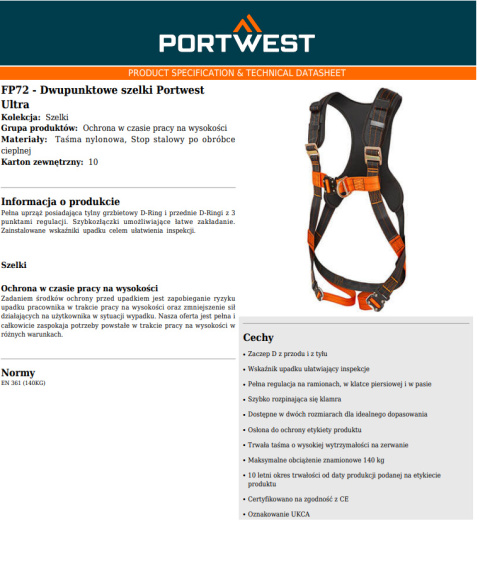 Dwupunktowe szelki Portwest Ultra Dwupunktowe szelki Portwest Ultra