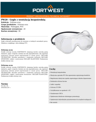 PW20 Gogle z wentylacją bezpośrednią PW20CLR