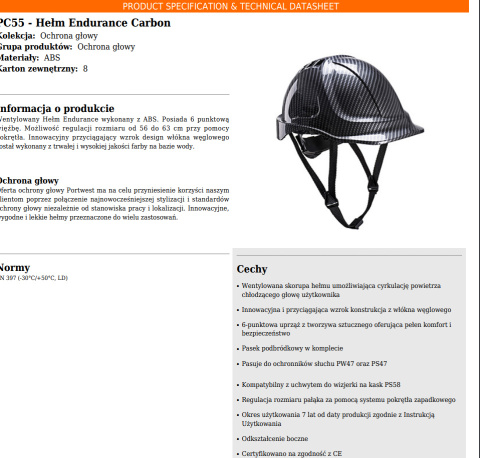 Hełm wentylowany Endurance Carbon PC55GRR Hełm wentylowany Endurance Carbon PC55GRR