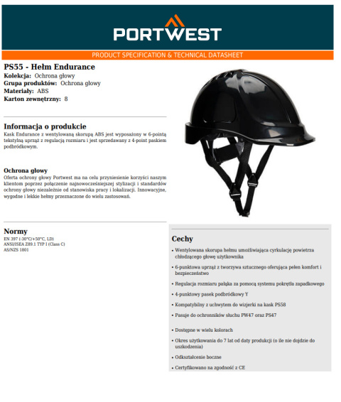 Hełm wentylowany Endurance PS55 Hełm wentylowany Endurance PS55