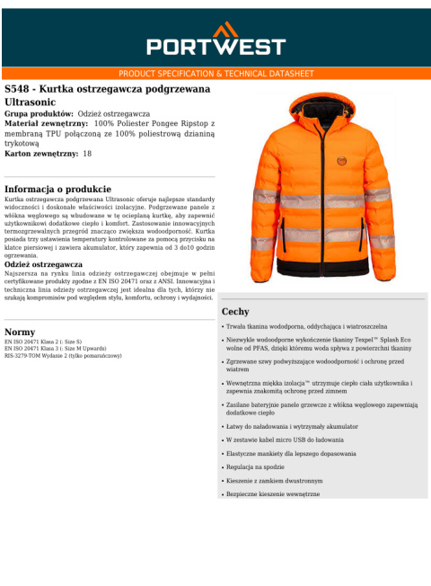Kurtka ostrzegawcza podgrzewana Ultrasonic S548 Kurtka ostrzegawcza podgrzewana Ultrasonic S548