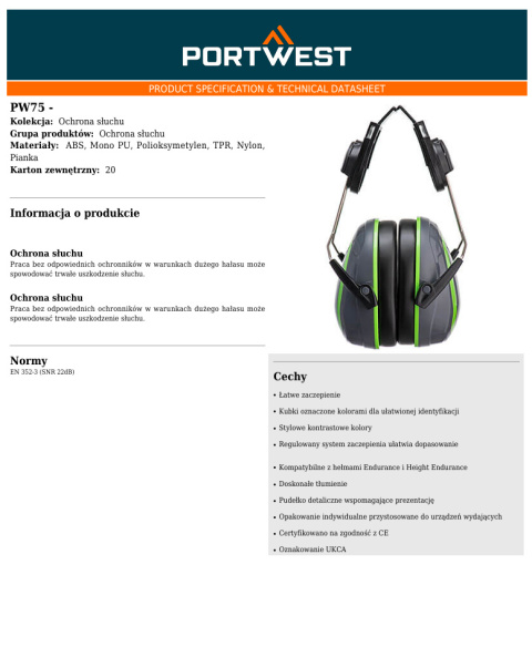 OCHRONNIKI SŁUCHU NAGŁOWNE PW75GGN OCHRONNIKI SŁUCHU NAGŁOWNE PW75GGN