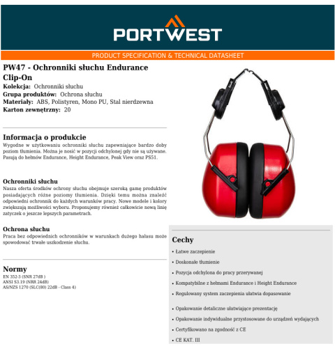Ochronniki słuchu Endurance Clip-On PW47RER Ochronniki słuchu Endurance Clip-On PW47RER