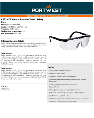 Okulary ochronne Classic Safety Plus PS33CLR