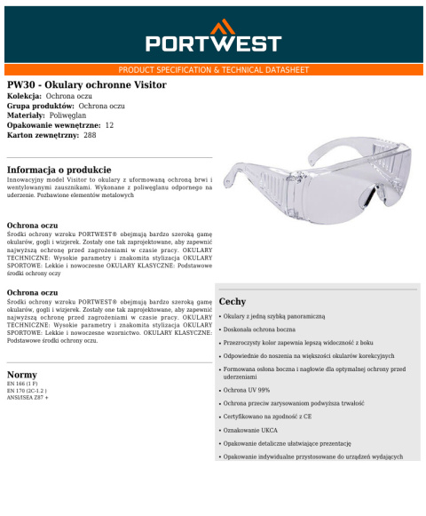 Okulary ochronne Visitor PW30CLR Okulary ochronne Visitor PW30CLR
