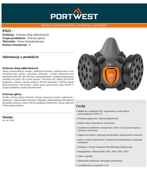 P422 - Zestaw półmaski TPR (z filtrami P3) - Szary P422 - Zestaw półmaski TPR (z filtrami P3) - Szary