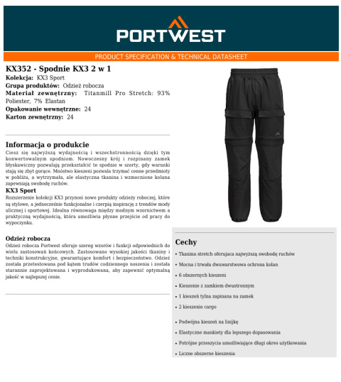 Spodnie ochronne do pasa 2w1 Portwest KX352 BKR (odpinane nogawki) Spodnie ochronne do pasa 2w1 Portwest KX352 BKR (odpinane nogawki)